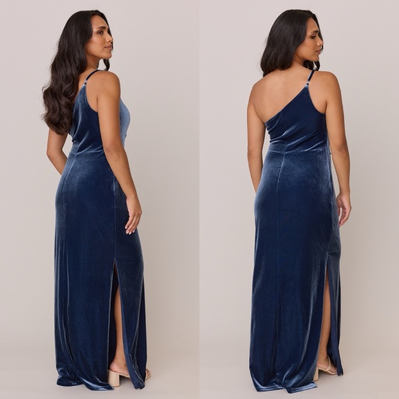 Revelry Jade Velvet Single Shoulder Dress in Blue Size 10 - Picture 2 of 7
